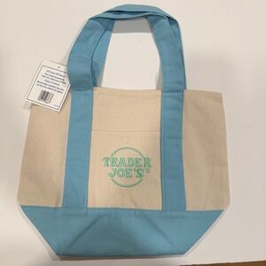 Trader Joe’s Mini Pastel Canvas Tote-2026- Spring- Blue with Green embroidery